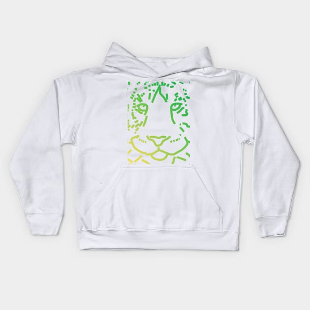 Green Tiger Face Kids Hoodie by ellenhenryart